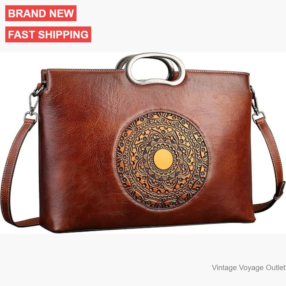Large Genuine Leather Satchel Crossbody Bag with Adjustable Strap